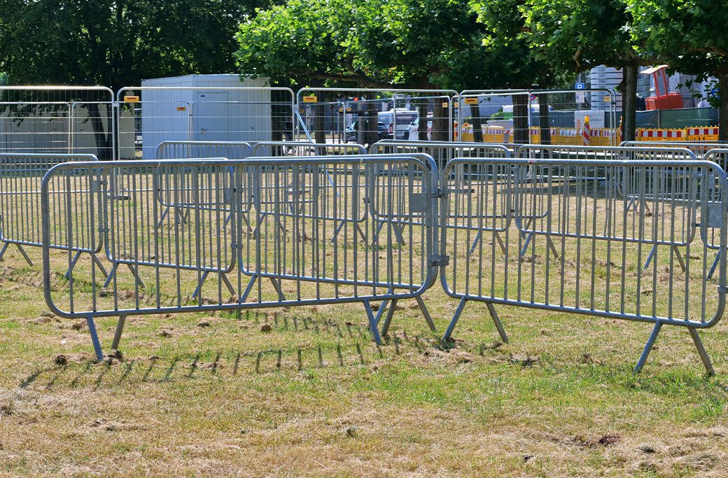 Temporary fencing outlining a construction work area